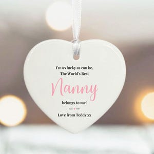 Personalised Porcelain Heart for Nanny, The Worlds Best Nanny Gift, Custom Keepsake For Grandmother, Sentimental Nan Gift, Gift For Grandma