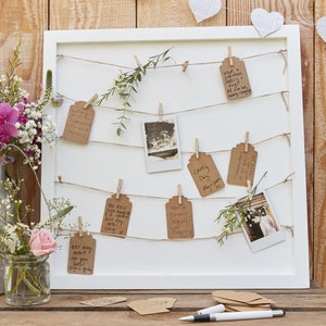 Wooden Alternative Guest Book, Wedding Table Plan, Rustic Wedding Decorations, Wooden Peg String & Tag Frame