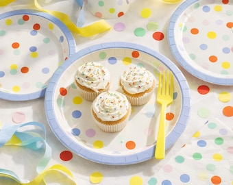 Kleurrijke papieren borden met confetti-design voor verjaardagsfeestjes Kinderfeesten Taarttafels en feestservies (6, 23 cm)