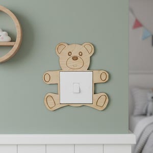 Teddy Bear Light Switch Surround, Wooden Nursery Light Cover, Children Bedroom Decoration, Baby Room Gift