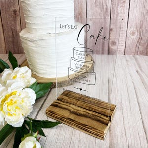 Personalisierte Hochzeitstorte Menü, Hochzeit Dessert Zeichen, Party Kuchen Flavours Zeichen, klassisches A5 A4 durchsichtiges Acrylschild, benutzerdefinierte Food Tier-Menüs