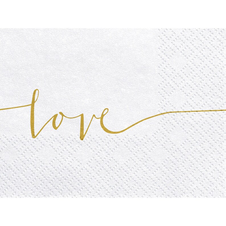 20 Gold Love Napkins Wedding Tableware Birthday Decorations Etsy