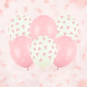 6 Premium Pink Party Balloons with Decorative Bows, Elegant Birthday Decorations, Pink Balloons for Party or Celebration, Girls Birthday