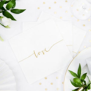 20 Gold Love Napkins, Wedding Tableware, Birthday Decorations, Party Decoration, Table Decoration, Baby Shower, Wedding Napkins