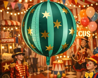 Green Starry Ball Foil Balloon 75 cm, Gold Party Balloon for Birthdays, Christmas Parties and Whimsical Event Decor