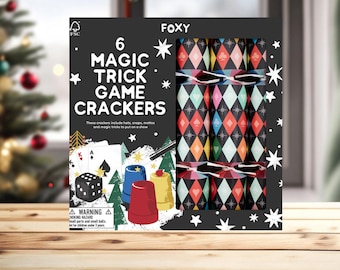 Abracadabra Magic Game Christmas Crackers, Multicoloured Festive Paper Tableware, 30cm Crackers with Novelty Magic Game, Set of 6