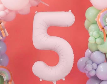 Globo gigante rosa claro con el número 5 de papel de aluminio: decoración gigante para fiestas de cumpleaños, accesorio para fotomatón, fondo para celebraciones y decoración para eventos.