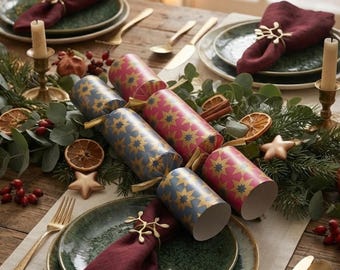 Rebus Puzzle Game Christmas Crackers, Recyclable Multicoloured Festive Paper Tableware, 30cm Crackers with Game Clues, Set of 12