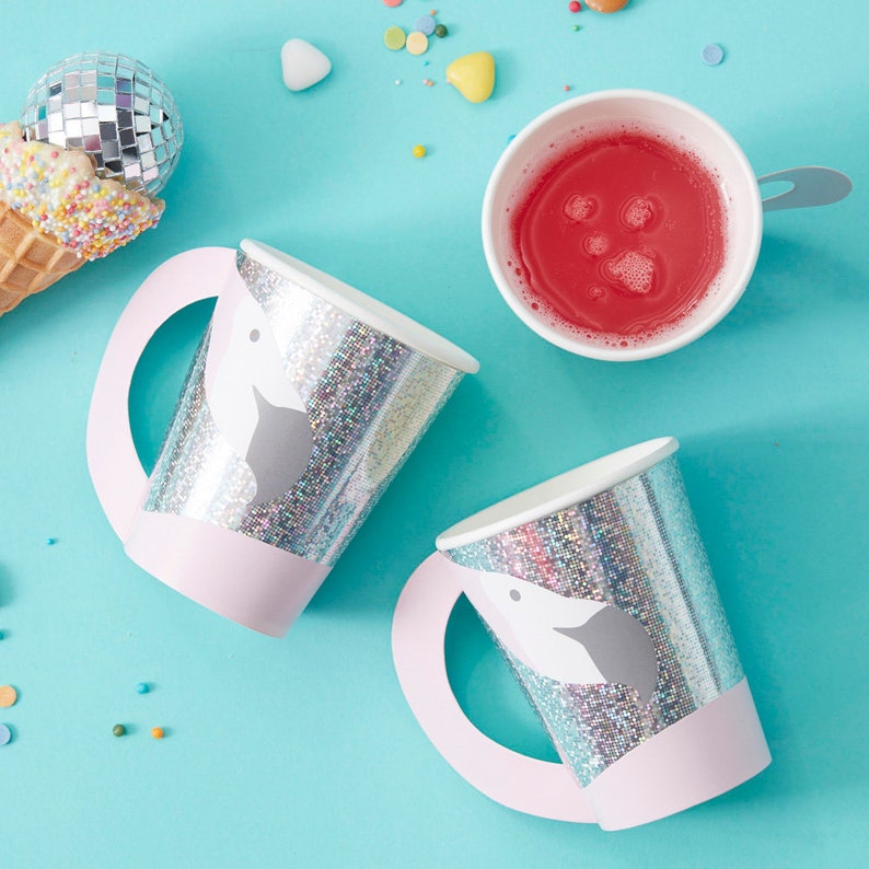 Flamingo Shaped Holographic Paper Party Cups x 8