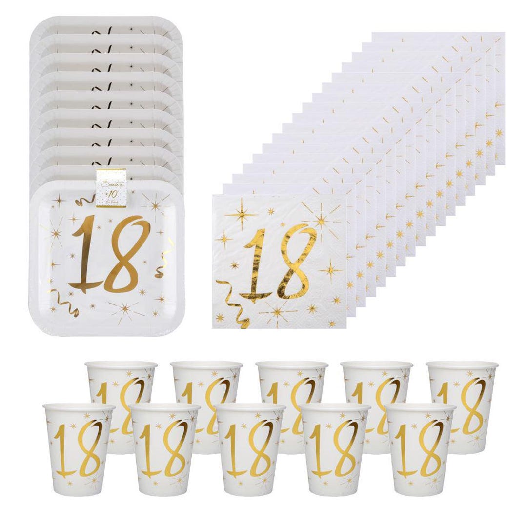 Gold 18th Birthday Party Pack, Plates, Napkins, and Cups Set — free download
