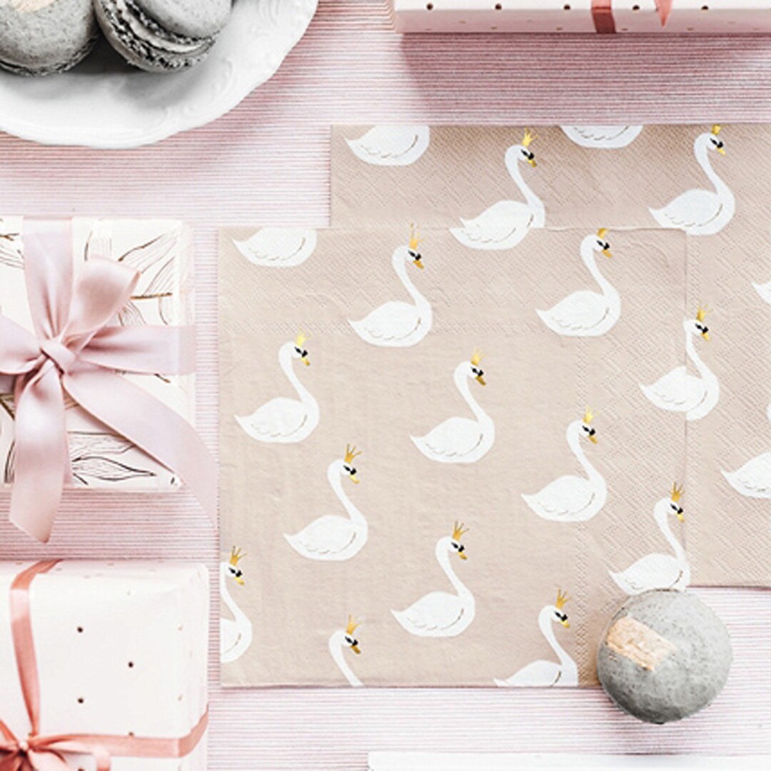 20 Swan Paper Party Napkins Swan Napkins Swan Birthday Theme Etsy