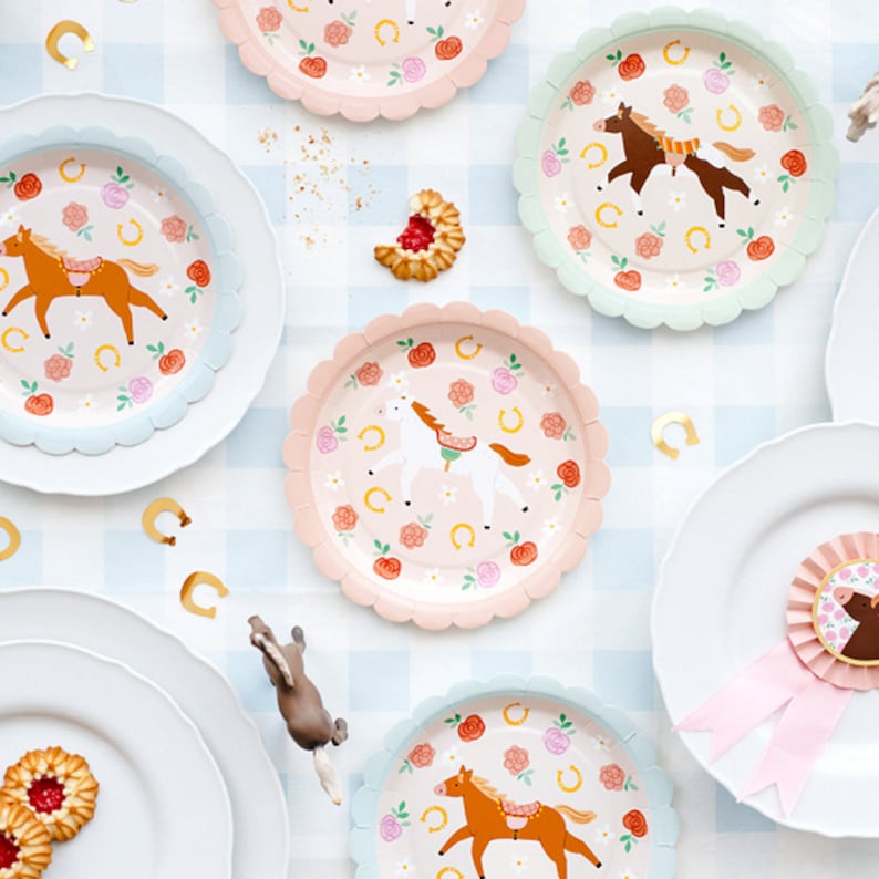 Pony Horse Birthday Partyware, Girls Birthday Party, Horse Plates Napkins Cups Balloons, Pony Party Paper Plates x6