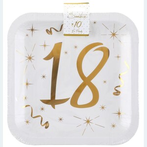 10 assiettes en carton dorées 18e anniversaire, vaisselle de fête 18e feuille d'aluminium scintillante, fête 18e anniversaire, articles de fête jalons en or 18 ans image 2