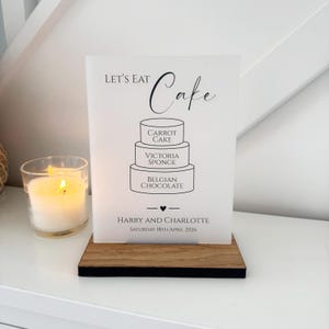 Personalisierte Hochzeitstorte Menü, Hochzeit Dessert Zeichen, Party Kuchen Flavours Zeichen, klassisches A5 A4 undurchsichtiges Acrylschild, benutzerdefinierte Menüs der Kategorie 2 Bild 3