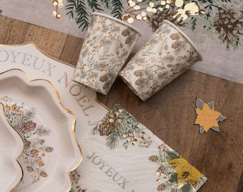 Festive Gold Poinsettia Party Cups - Set of 10, Christmas Tableware, Holiday Party Decor, Unique Paper Cups
