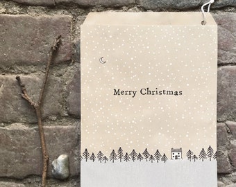 50 Christmas Paper Bags, Brown Paper Gift Bags, Gift Wrapping, Merry Christmas Bags With Trees, Kraft Bags