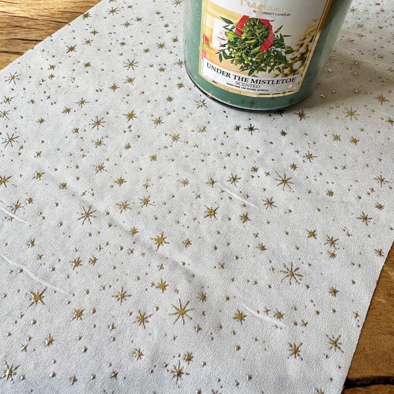 White Glittering Christmas Table Runner, Gold Star Festive Tableware