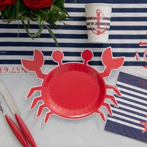 10 piatti di carta a forma di granchio rosso, articoli per feste a tema mare, festa di compleanno a tema mare, piatti per feste a tema mare per bambini, piatti per feste a forma di granchio
