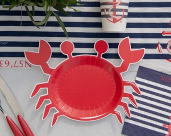 10 Red Crab Paper Plates, Seaside Partyware, Sea Themed Birthday Party, Childrens Seaside Party Plates, Crab Party Plates