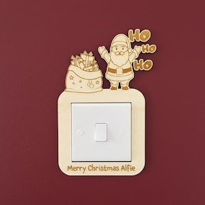 Personalised Wooden Christmas Light Switch Surround - Sleigh Design, Rustic Festive Home Decor, Scandi Christmas Gift