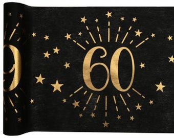 Gold 60th Birthday Table Runner, 60th Birthday Sparkling Foil Table Runner, Age 60 Milestone Birthday Tableware, 60th Partyware 5m