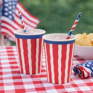 Red Striped Paper Party Cups Kids Party Tableware Disposable Birthday Party Supplies Set of 6 (27 cl)