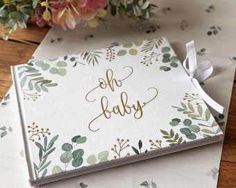Botanical Baby Shower Guest Book Green Gold Baby Shower Keepsake Celebration Sign In Book Botanical Party Decor (22cm)