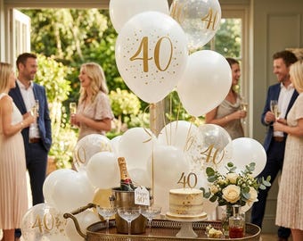 8 Gold 40th Birthday Balloons, Age 40 Balloon Decorations, 40th Birthday Party, Milestone 40th Party Venue Decorations, Gold Balloons