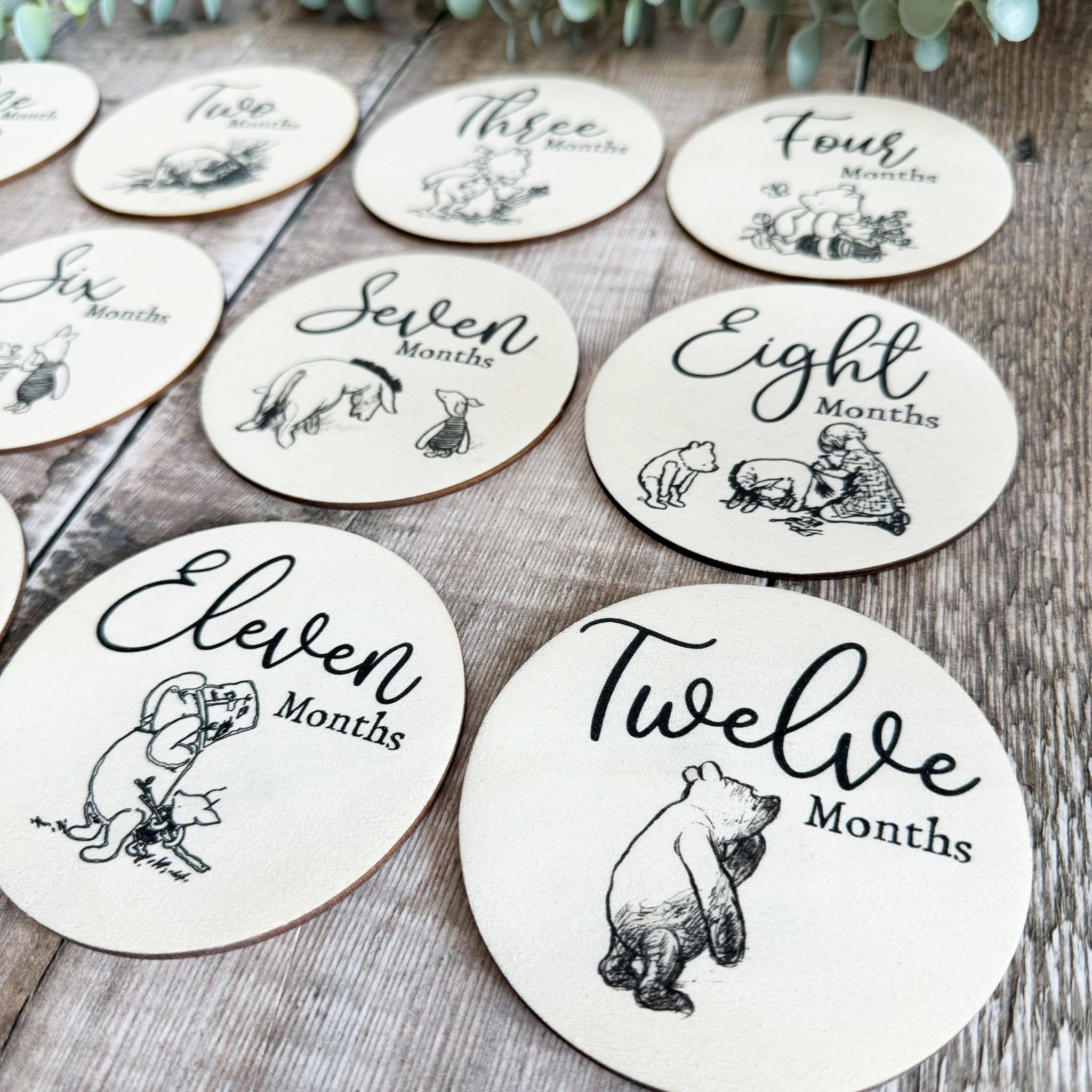 12 Wooden Baby Milestone Photo Discs, Winnie the Pooh Newborn Gift ...