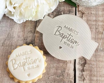 Personalised Baptism Fondant Embosser – Custom Name & Date Cake Stamp for Christening, Baptism, and Religious Celebration Cakes