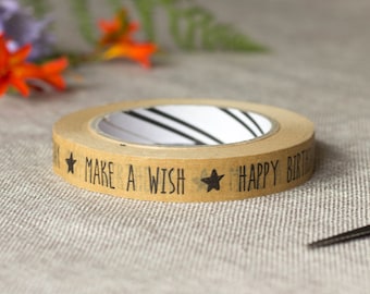 Make A Wish Wrapping Tape, Kraft Brown Geschenkband, Geburtstag Geschenkverpackung, Bastelpapier Tape, Geburtstagspapier UmweltfreundlichEs Geschenkband 50m