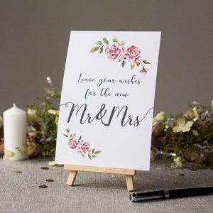 Boho Guest Book Wedding Sign, Leave Your Wishes For the New Mr Mrs Wedding A5 Sign And Easel, Boho Wedding, Boho Wedding Decorations