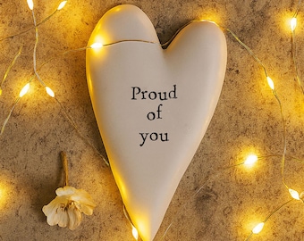 Tiny Porcelain Heart Token With The Words Proud Of You, Gift Token, Porcelain Keepsake Gift, Tiny Heart, Keepsake Heart