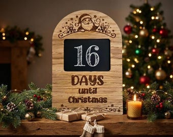 Children's Christmas Countdown Wooden Chalkboard Sign, Days Until Christmas Decoration, Festive Family Christmas Countdown Decor