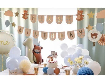 Teddy Bear 1st Birthday Banner, Childrens Girls Boys First Birthday Party Hanging Decoration, First Birthday Wall Sign, Teddy Bear Backdrop