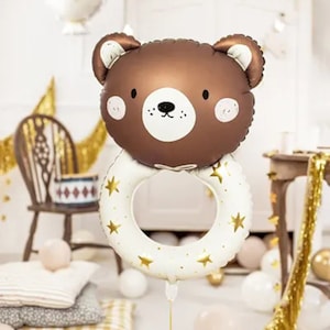 Large Teddy Rattle Foil Balloon, New Baby Balloon Decoration, Neutral Baby Shower Decoration, Cute Teddy Balloon
