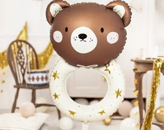 Grote teddyrammelaar folieballon, nieuwe babyballondecoratie, neutrale babyshowerdecoratie, schattige teddyballon
