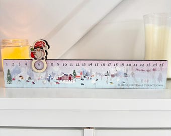 Personalised Christmas Village Advent Countdown Slider, Festive Table Decoration, Novelty Christmas Countdown, Advent Calendar