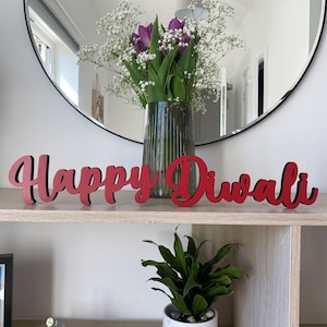 Wooden Happy Diwali Sign Decoration, Hinduism Jainism Sikhism Celebration Table Sign, Keepsake Decorations, Party Decorations, All Colours