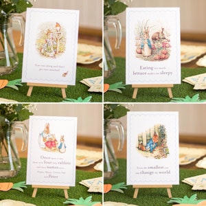 Cartelli A5 Peter Rabbit con cavalletto, decorazioni per la tavola della festa del 1° compleanno, festa di battesimo, decorazioni per la festa di Pasqua