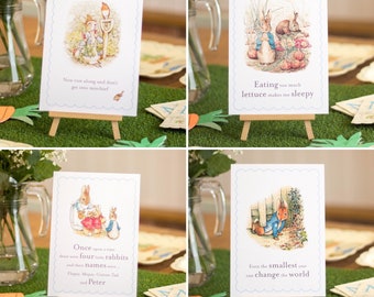 Peter Rabbit A5 Signs with Easel, 1st Birthday Party Table Decorations, Christening Baptism Party, Easter Party Decorations