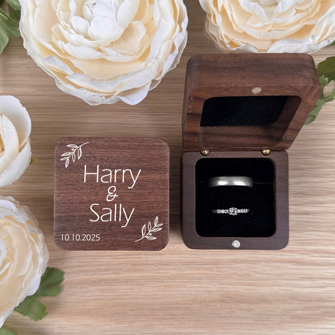 Personalised Wedding Ring Box, Custom Printed Wood Square Ring Box ...
