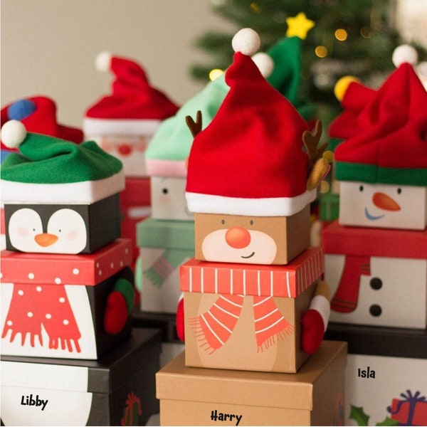 PERSONALISED Stackable Christmas Gift Boxes, Nested Christmas Eve Box, Father Christmas Gift Box, 3 Tier Nest Stacking Box - 3 Pack Small