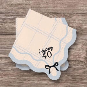 Happy 40 Birthday Napkins, Black Bow, 40th Birthday Party Napkins, 40th Party Tableware, Age 40 Birthday Partyware Table Decorations