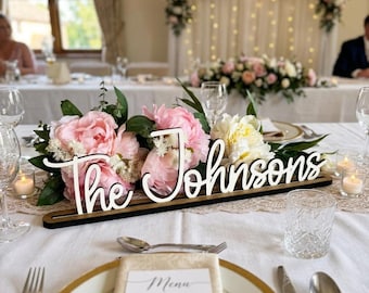 Personalised Wedding Name Sign With Stand, Mr Mrs on Top Gift, Top Table Sign With Name, Coloured Wedding Name Signs, Table Decoration