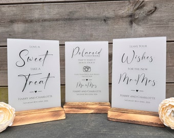 Personalised Wedding Reception Signs, Guest Book Leave Your Wishes Sign, Polaroid Sign, Sweet Bar Sign, Wedding Table Decoration A5