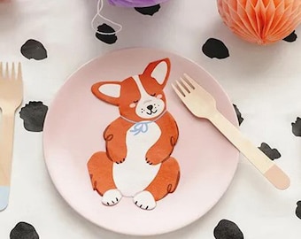 12 Corgis Hunde Papierservietten, Hundegeburtstag-Party-Ware, Tier-Geburtstags-Party-Servietten, Kindergeburtstags-Party