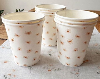 8 Daisy Flower Paper Cups, Daisy Party Tableware, Floral Disposable Cups, Afternoon Tea Party Cups, Girls Birthday Cups