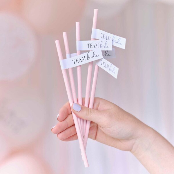 16 Pink Hen Party Straws, Team Bride Paper Straws, Hen Party Tableware, Bachelorette Party Straws, Bridal Shower Partyware