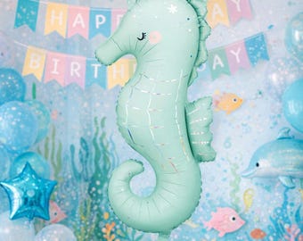 大きなタツノオトシゴのホイルバルーン、マーメイドパーティー、海中の女の子の誕生日デコレーション、タツノオトシゴデコレーションギフト 38インチ